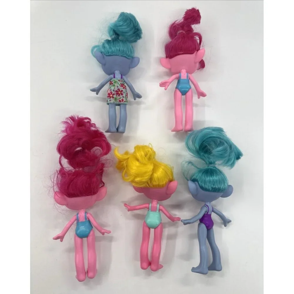 2022 Mattel Dreamworks Trolls Doll Lot of 5 Blue Pink Yellow Hair Band Together